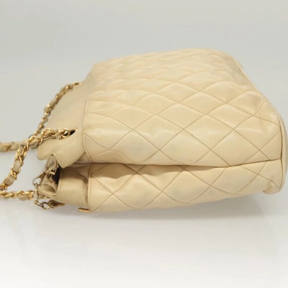 CHANEL Matelasse Chain Shoulder Bag Lamb Skin Beige Gold CC Auth bs27415 - Picture 4 of 16